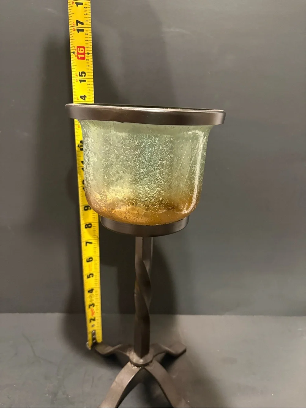 wrought iron goblet-style hurricane candle holder